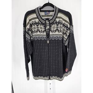 SKJAEVELAND Norway sz XL Pewter Zip Wool Cardigan Sweater Nordic Fairisle